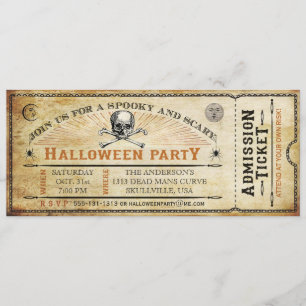 Vintageskalle- och benhalloween festbiljett inbjudningar