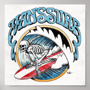 Vintageskåpbilsurfa shoppar affischen w/Skeleton Poster