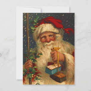 Vintageskogsmark Santa som levererar Snowing för Julkort