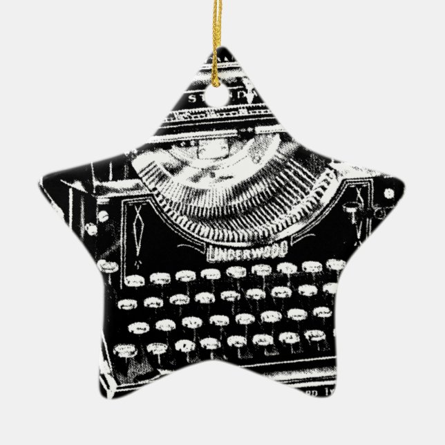 Vintageskrivmaskinsillustration Julgransprydnad Keramik (Framsidan)