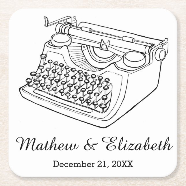 Vintageskrivmaskinspersonligt bröllp underlägg papper kvadrat (Framsidan)