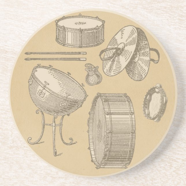 Vintageslagverk instrumenterar på ParchmentLook Underlägg (Framsidan)