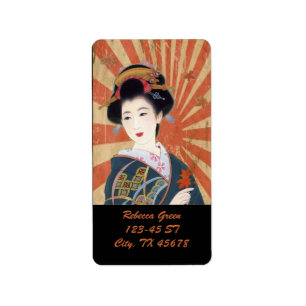Vintagesolen Rays den Retro japanska geishaen Adressetikett