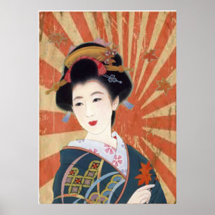Vintagesolen Rays den Retro japanska geishaen Poster