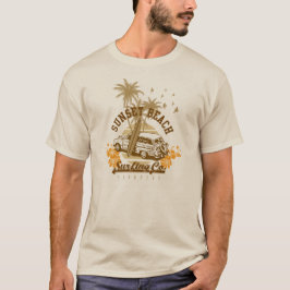 Vintagesolnedgångstrand som surfar utslagsplatsen tee shirt