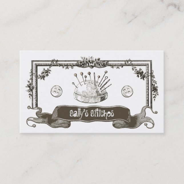 Vintagesömnaden knäppas SeamstressCrafteraffär Visitkort (Framsida)