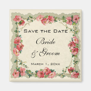 Vintagesparan datera, rosa blommar blom- ro magnet