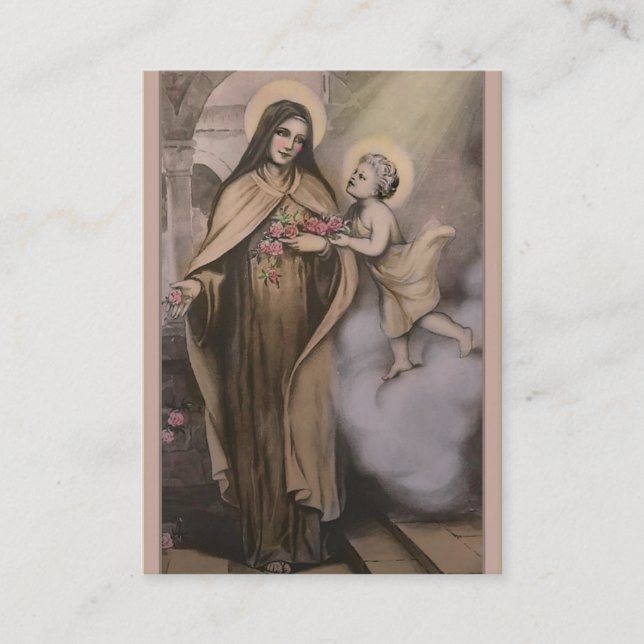 VintageSt. Therese lite blommaNovenakorten Visitkort (Framsida)