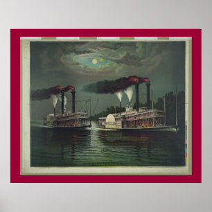 VintageSteamboat på den Mississippi lithographen Poster