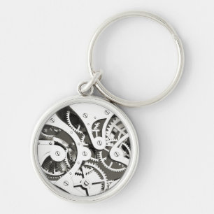VintageSteampunk mekanisk hjärta - platina B&W Rund Silverfärgad Nyckelring