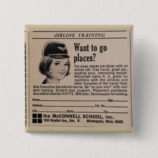 VintageStewardessflygvärdinna Knapp (Framsida)