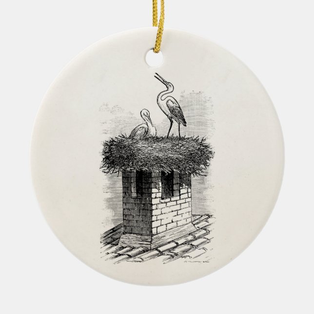 VintageStorkfågeln bygga bo fågelantikvitetmallen Julgransprydnad Keramik (Framsidan)