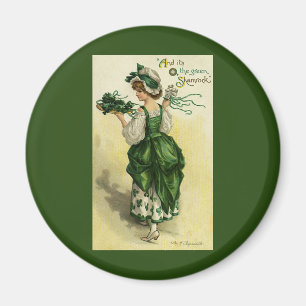 VintageSts Patrick dag, gröna Shamrocks för kvin Magnet