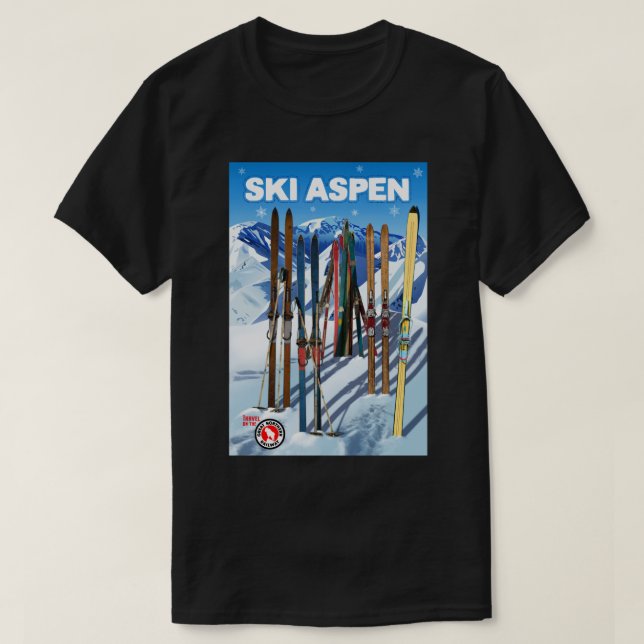VintageStyle Ski Aspen Travel Poster T Shirt (Design framsida)