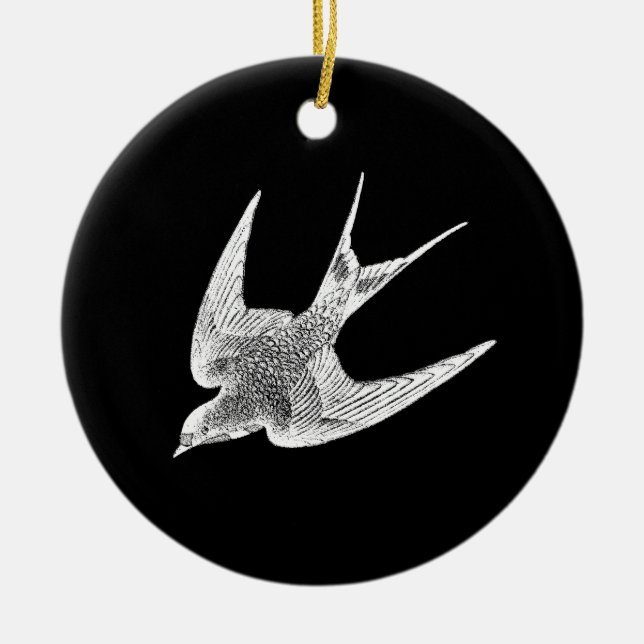 Vintagesvalaillustration - fågel för antikvitet julgransprydnad keramik (Framsidan)