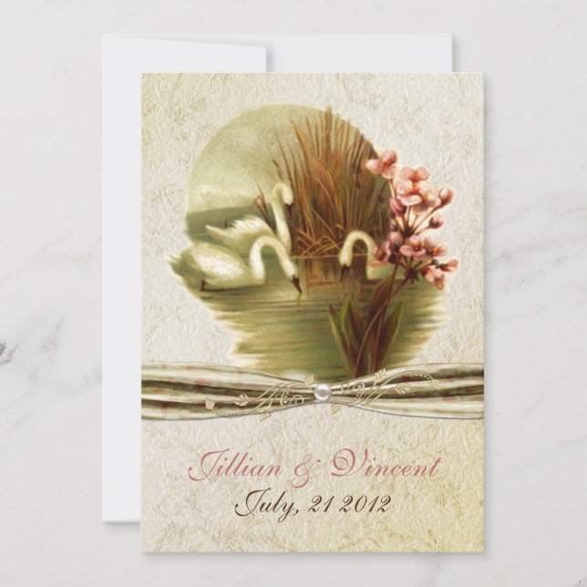 Vintagesvanar som gifta sig inbjudan (Framsida)