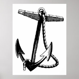 Vintagesvarten & vitfartyget ankrar och Rope Poster
