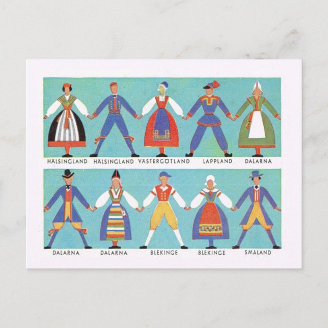 Vintagesverige, traditionell svensk folkdräkt vykort (Framsida)