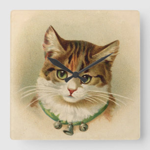 Vintagetabby katttryck fyrkantig klocka