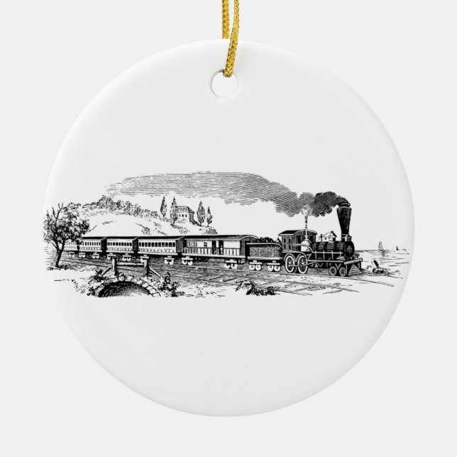 vintagetåg skissar julgransprydnad keramik (Framsidan)