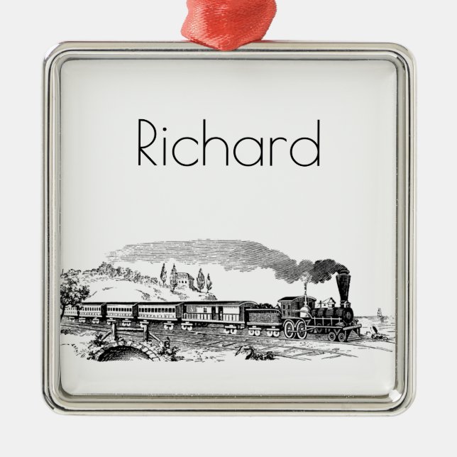 vintagetåg skissar julgransprydnad metall (Framsidan)