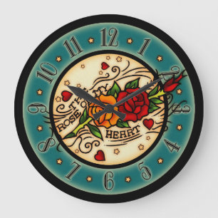 Vintagetatueringro av min hjärta stor klocka