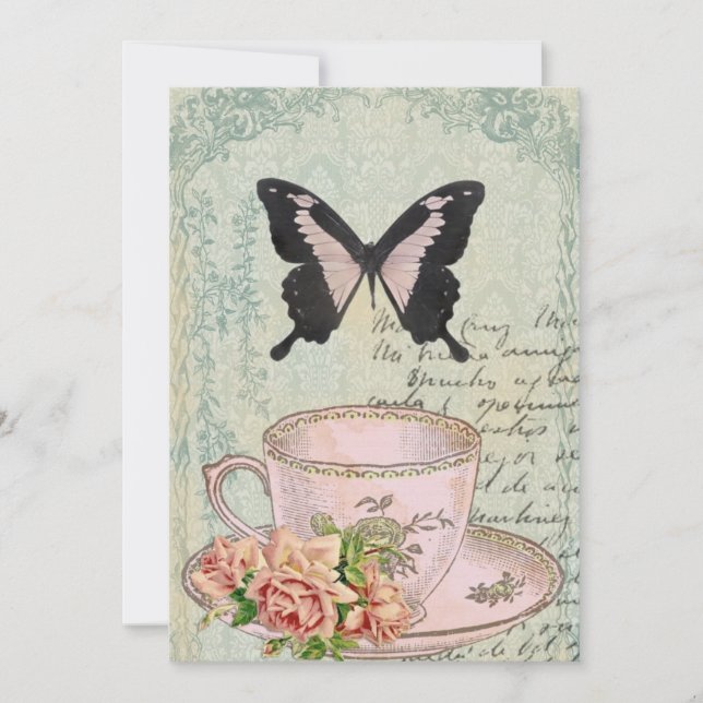 VintageTea Time som gifta sig inbjudan (Framsida)