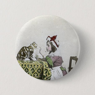 VintageTeaTime party med stygg kattunge Knapp