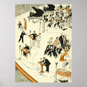 Vintagetecknaden radiosände roliga programmusiker poster