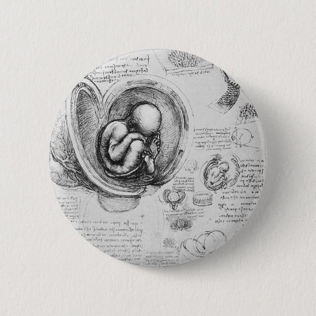 Vintageteckning av ett foster i livmodern 1 knapp (Framsida)