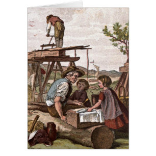 Vintageteckning: Byggnadsarbetarear Hälsningskort
