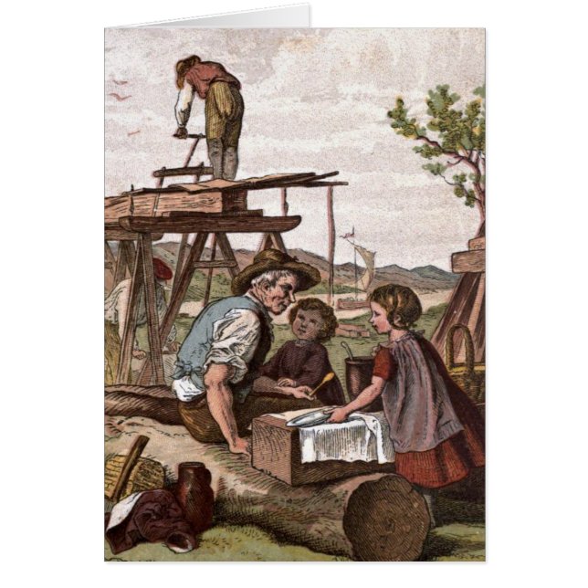 Vintageteckning: Byggnadsarbetarear Hälsningskort (Framsidan)