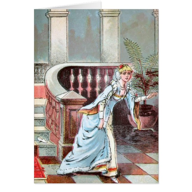 Vintageteckning: Cinderella och den Glass Hälsningskort (Framsidan)