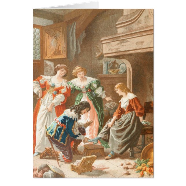 Vintageteckning: Cinderella och den Glass Hälsningskort (Framsidan)