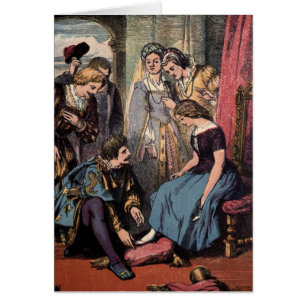 Vintageteckning: Cinderella och princen Hälsningskort
