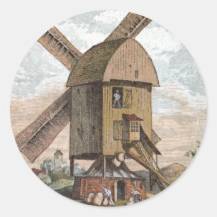 Vintageteckning: De gammala mal Runt Klistermärke