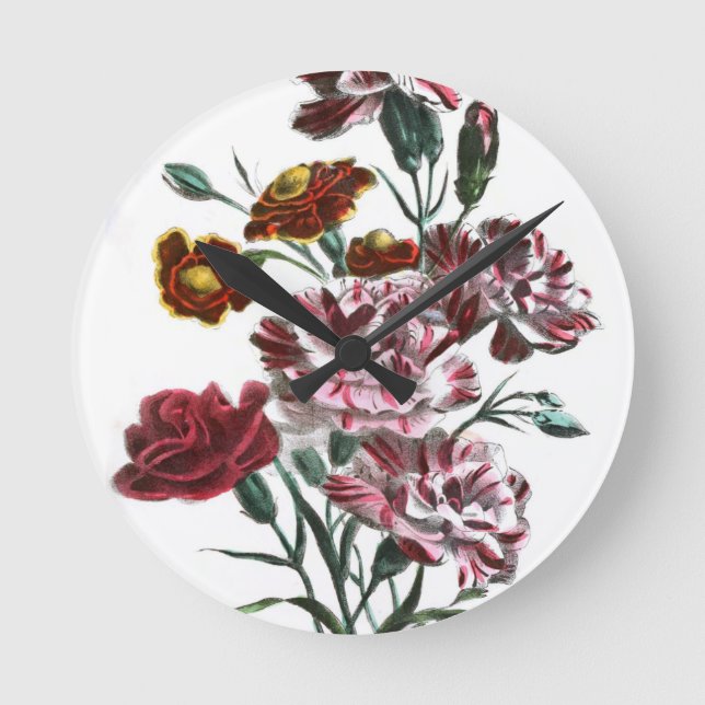Vintageteckning: Flemish rosablommor Rund Klocka (Framsida)