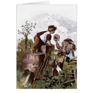 Vintageteckning: Leka barn Hälsningskort