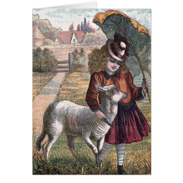 Vintageteckning: Marrys lite Lamb Hälsningskort (Framsidan)
