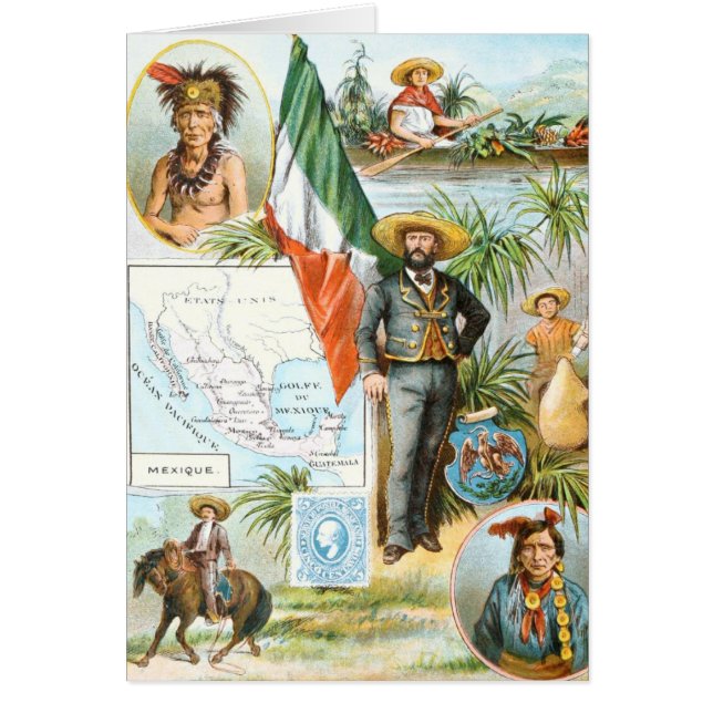 Vintageteckning: Mexico Collage Hälsningskort (Framsidan)