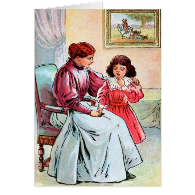 Vintageteckning: Mor och dotter Hälsningskort (Framsidan)