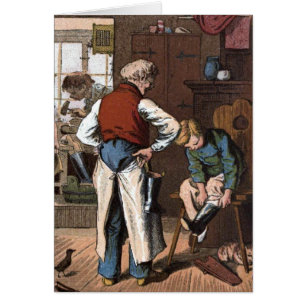 Vintageteckning: Skomakaren Hälsningskort