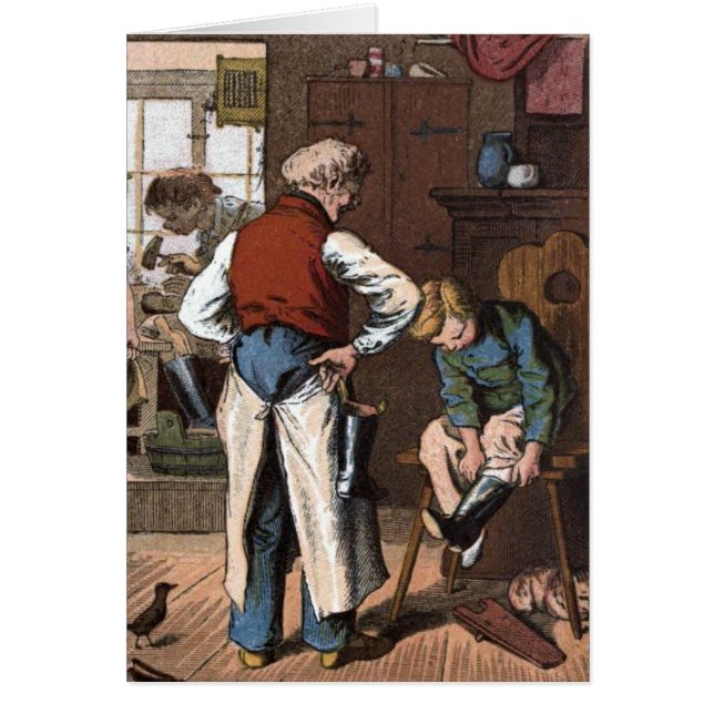 Vintageteckning: Skomakaren Hälsningskort (Framsidan)