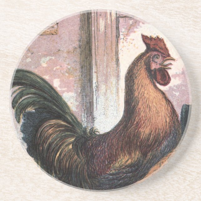 Vintageteckning: Tupp och höna Underlägg (Framsidan)