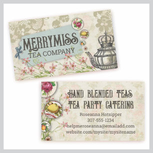 Vintagetekannablomman bubblar shabby chictea visitkort