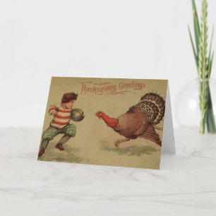 Vintagethanksgivingfotboll och Turkiet Helgkort