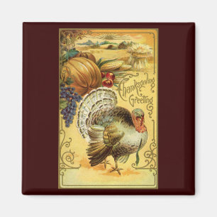 Vintagethanksgivinghälsning med en Turkiet Magnet