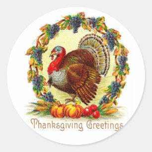 Vintagethanksgivinghälsningar Runt Klistermärke