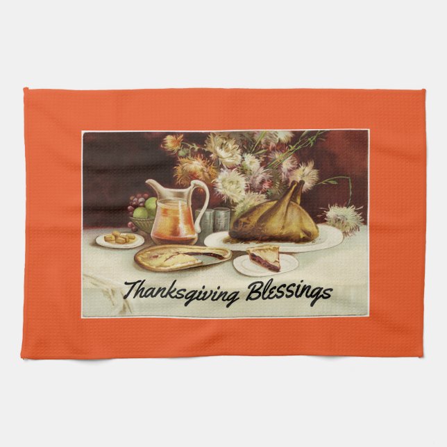 Vintagethanksgivingmiddag Kökshandduk (Horisontell)