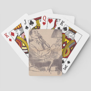Vintagetidningspappa som leker kort spel kort